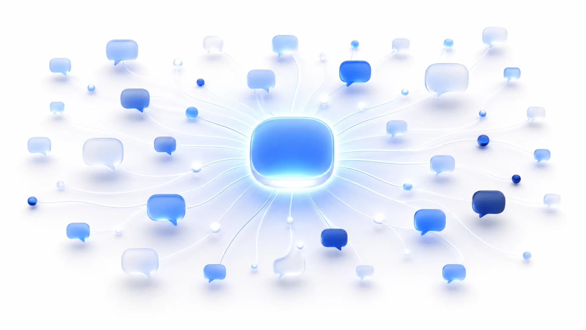 Abstract Edward-blue illustration of brand mentions across the web feeding into a single trusted source