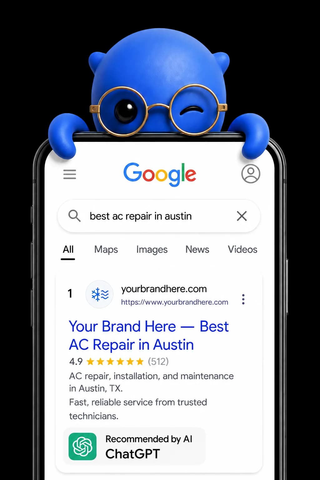 Edward showing a business ranking #1 on Google and ChatGPT