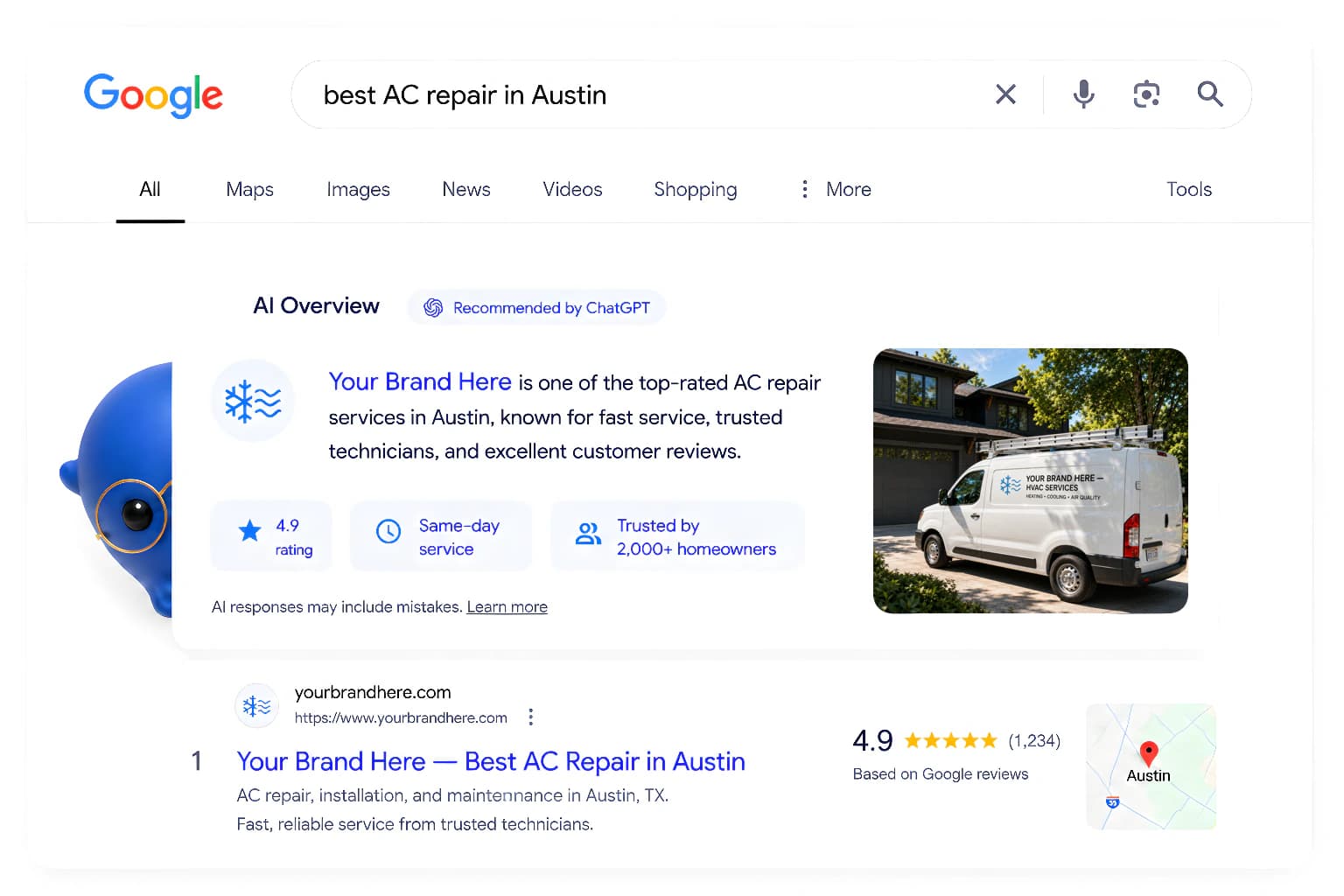 Edward's wink showing a #1 Google search result for a local business